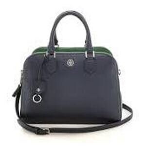 TORY BURCH - Navy/Emerald Stone - Robinson Pebbled Triple Zip Satchel Bag Purse